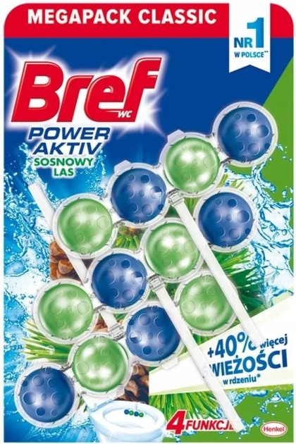 Bref Power Aktiv Pine 3x50g zestaw 3 zawieszek do WC Sosnowy las
