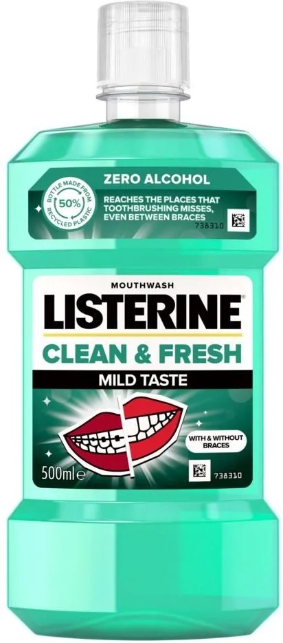 Listerine Clean&Fresh 500ml Płyn do płukania jamy ustnej Łagodny smak Zero alkoholu