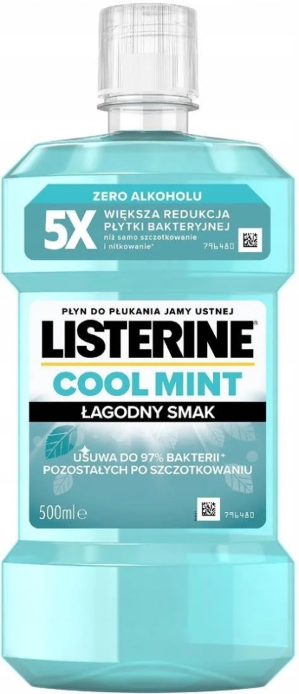 Listerine Cool Mint 500ml Płyn do płukania jamy ustnej Łagodny smak Zero alkoholu