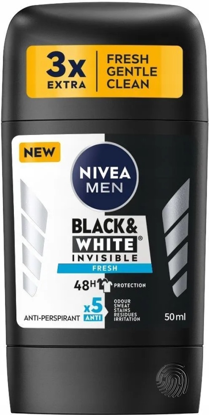 Nivea Men Black&White Invisible Fresh Antyperspirant w sztyfcie dla mężczyzn 50ml