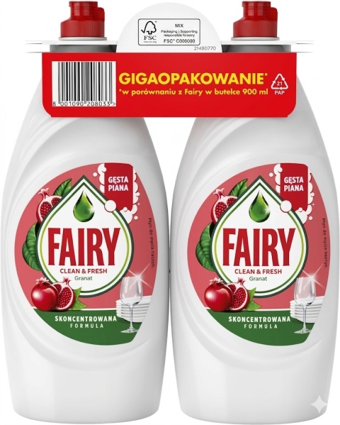Fairy 2x900 ml Granat i pomarańcza Płyn do naczyń Gigaopakowanie