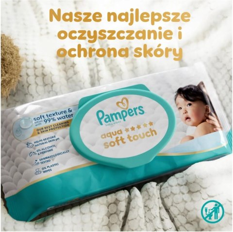 Pampers Aqua Soft Touch 60szt Chusteczki nawilżane do skóry wrażliwej